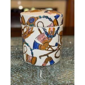 Vintage Porcelain Raised Drums, Bugle & Tassels Round Lidded Trinket Dish